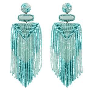 Deepa Gurnani Jody Beaded Fringe Chandelier Statement Earrings Turquoise OS
